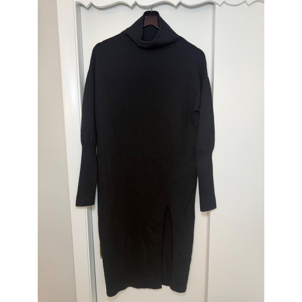 Wilfred Aritzia Black Wool Blend Turtleneck Sweater Midi Dress Side Slit XS